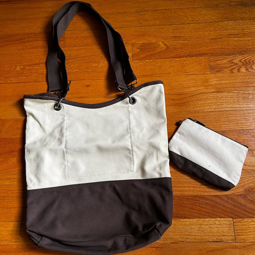 Thirty-One Canvas Crew Carry All Tote w/ Matching Pouch – 17” x 14” x 4”